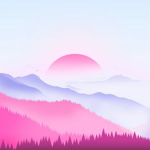 Preview wallpaper sunset, sun, trees, vector, art