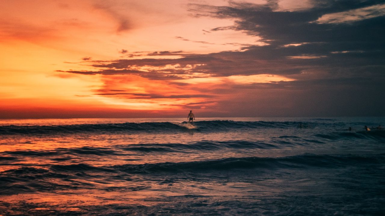 Wallpaper sunset, surfing, waves