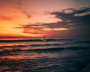 Preview wallpaper sunset, surfing, waves