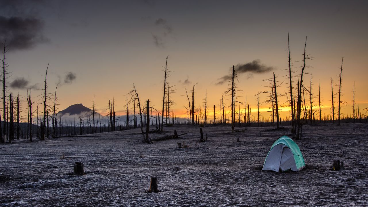 Wallpaper sunset, tent, horizon