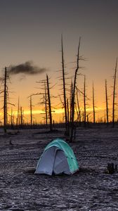 Preview wallpaper sunset, tent, horizon