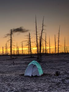 Preview wallpaper sunset, tent, horizon