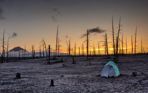 Preview wallpaper sunset, tent, horizon