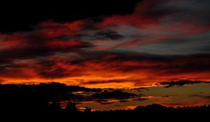 Preview wallpaper sunset, trees, clouds, silhouettes, dark, dusk