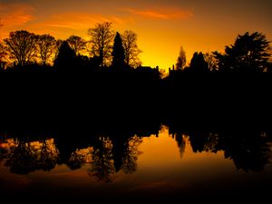Preview wallpaper sunset, trees, silhouette, black
