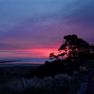 Preview wallpaper sunset, trees, silhouettes, dusk, nature