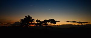 Preview wallpaper sunset, trees, sky, horizon, dark, clouds