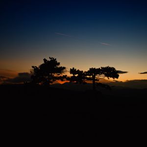 Preview wallpaper sunset, trees, sky, horizon, dark, clouds