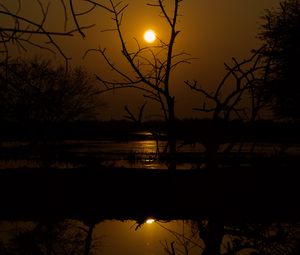 Preview wallpaper sunset, trees, water, dark, dusk