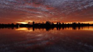 Preview wallpaper sunset, trees, water, reflection
