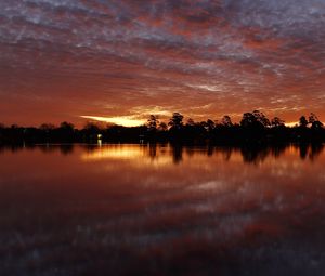 Preview wallpaper sunset, trees, water, reflection