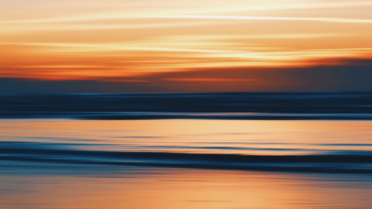 Wallpaper sunset, water, clouds, dusk, horizon