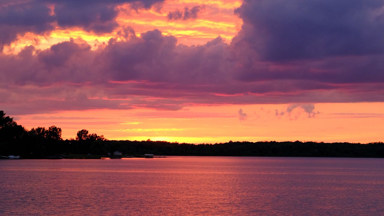 Wallpaper sunset, water, waves, clouds, sky