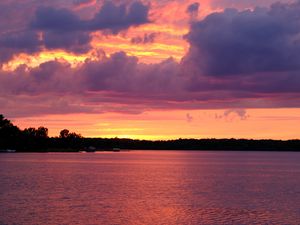 Preview wallpaper sunset, water, waves, clouds, sky