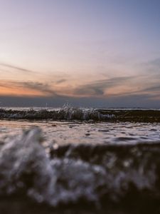 Preview wallpaper sunset, waves, horizon, splash