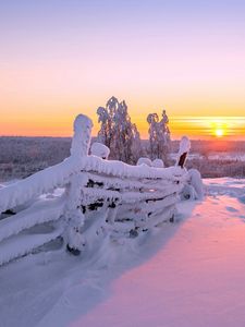 Preview wallpaper sunset, winter, fence, landscape