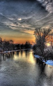 Preview wallpaper sunset, winter, river, sky, hdr