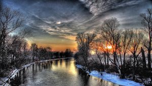 Preview wallpaper sunset, winter, river, sky, hdr