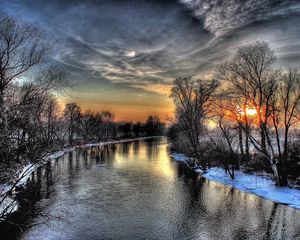 Preview wallpaper sunset, winter, river, sky, hdr