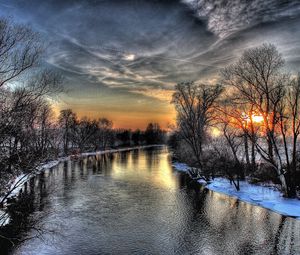 Preview wallpaper sunset, winter, river, sky, hdr