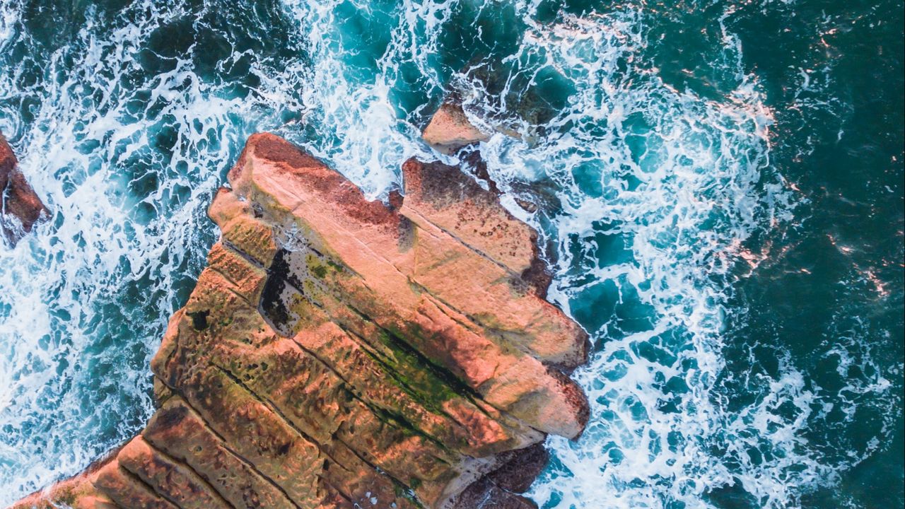 Wallpaper surf, aerial view, rocks, sea