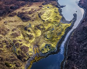 Preview wallpaper surface, river, relief, nature, aerial view