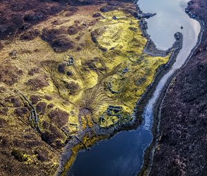 Preview wallpaper surface, river, relief, nature, aerial view