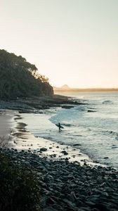 Preview wallpaper surfer, silhouette, beach, ocean, waves, water
