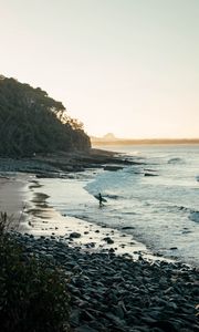 Preview wallpaper surfer, silhouette, beach, ocean, waves, water