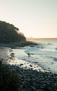 Preview wallpaper surfer, silhouette, beach, ocean, waves, water