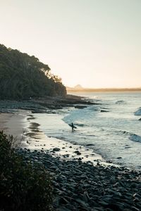 Preview wallpaper surfer, silhouette, beach, ocean, waves, water