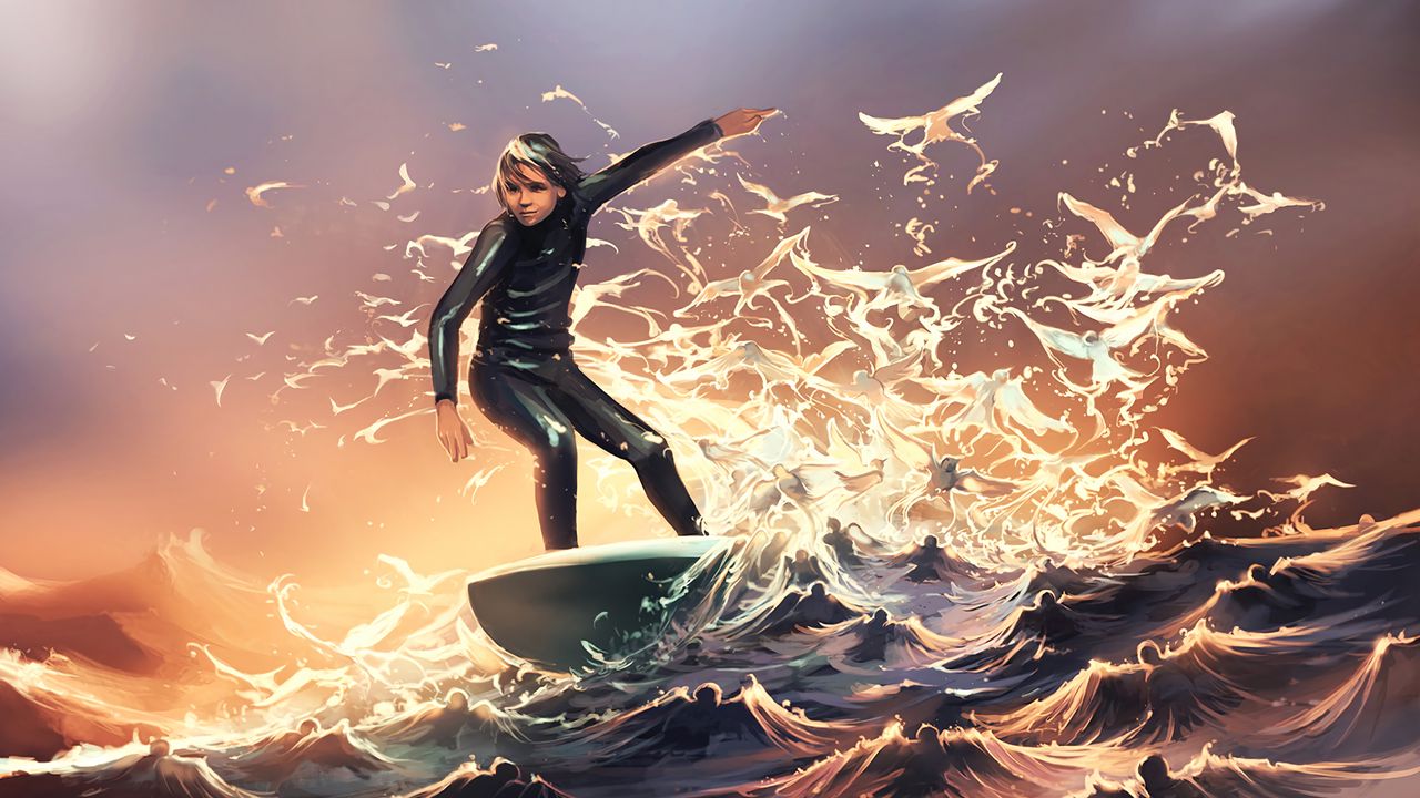 Wallpaper surfer, surfing, guy, art, waves
