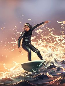 Preview wallpaper surfer, surfing, guy, art, waves