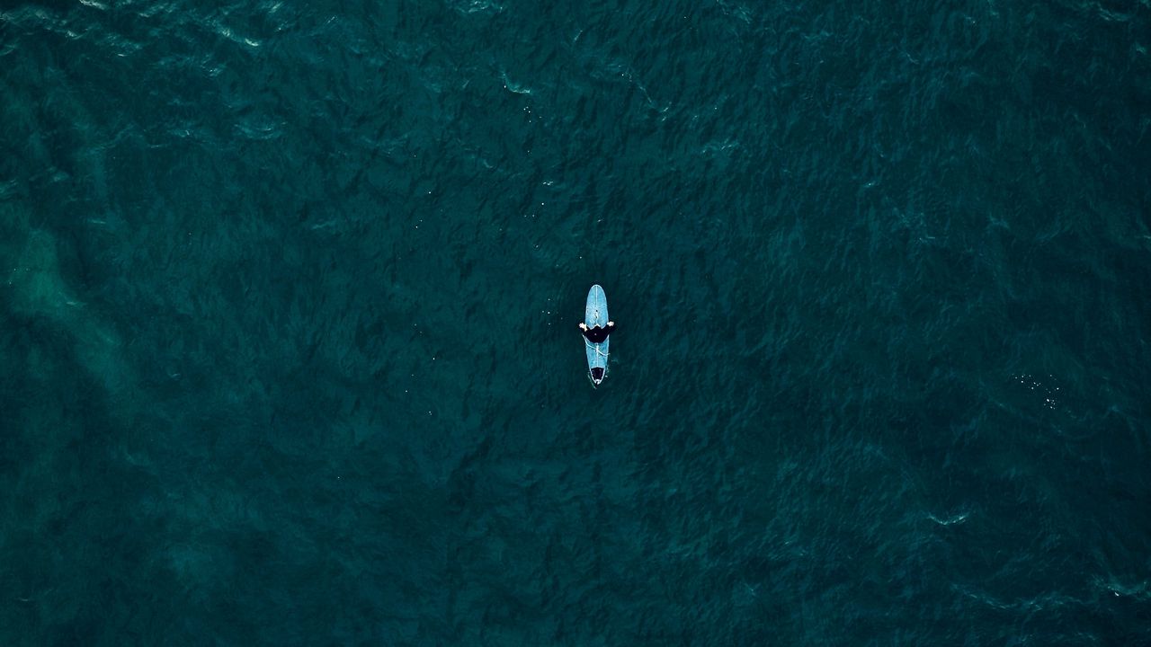 Wallpaper surfer, surfing, top view, ocean