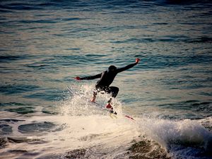 Preview wallpaper surfer, surfing, waves, sea, foam