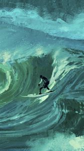 Preview wallpaper surfer, wave, sea, surfing, art