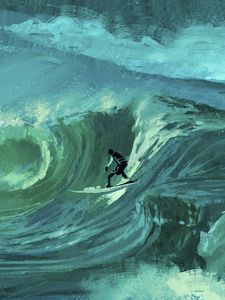 Preview wallpaper surfer, wave, sea, surfing, art