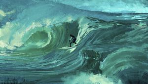 Preview wallpaper surfer, wave, sea, surfing, art