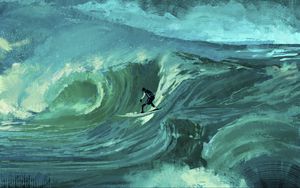 Preview wallpaper surfer, wave, sea, surfing, art