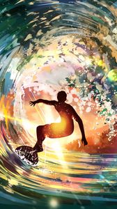 Preview wallpaper surfer, wave, sunlight, bright, art