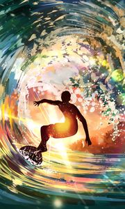 Preview wallpaper surfer, wave, sunlight, bright, art