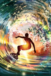 Preview wallpaper surfer, wave, sunlight, bright, art