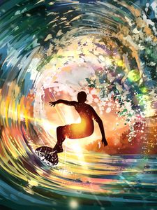 Preview wallpaper surfer, wave, sunlight, bright, art