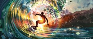 Preview wallpaper surfer, wave, sunlight, bright, art