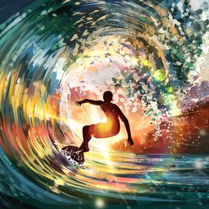 Preview wallpaper surfer, wave, sunlight, bright, art