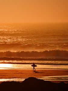 Preview wallpaper surfer, waves, sunset, ocean