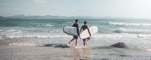 Preview wallpaper surfers, surfing, ocean, beach, waves