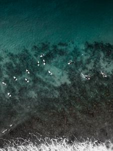 Preview wallpaper surfers, water, aerial view, sea, surfing