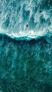 Preview wallpaper surfers, waves, aerial view, surfing, ocean