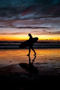 Preview wallpaper surfing, man, silhouette, sunset